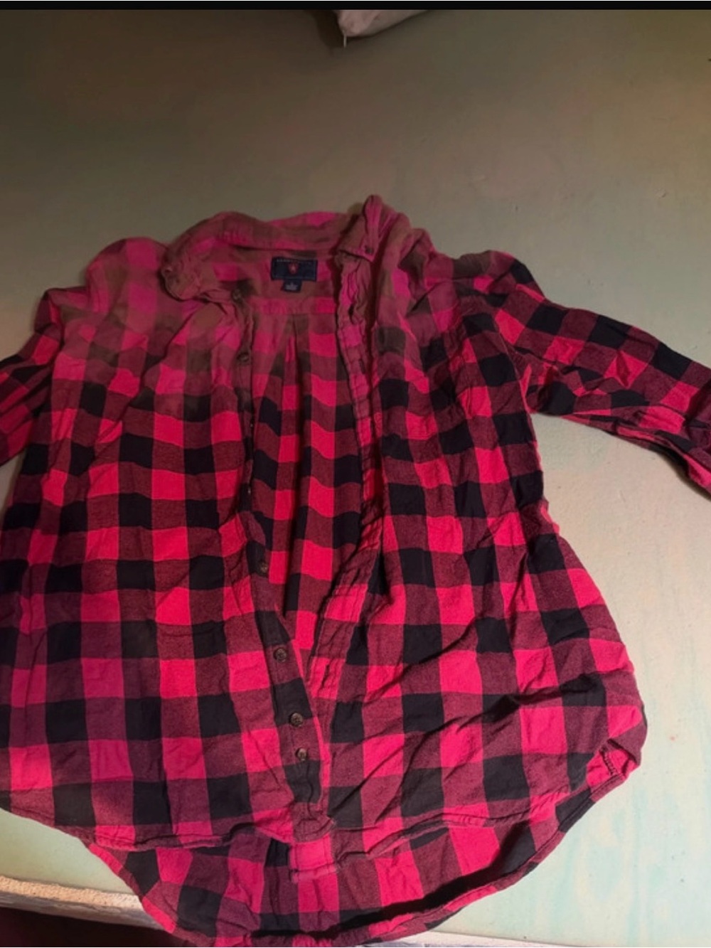 Women’s Pink and Black Plaid Button-Up Shirt